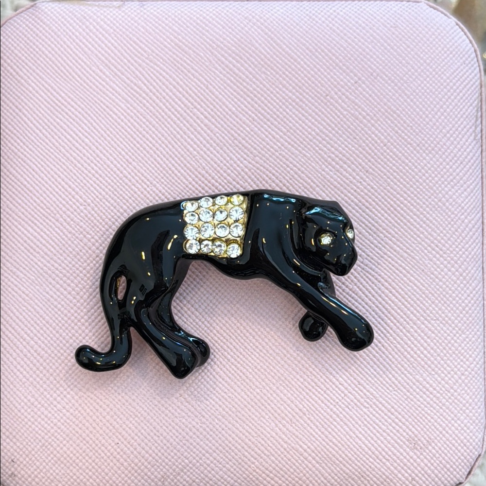 Black Panther Brooch with Rhinestones